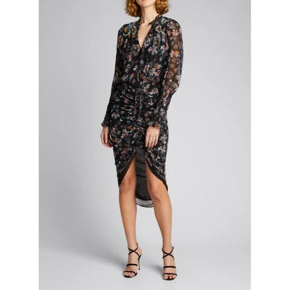 VERONICA BEARD Shaia Embellished 3-D Beaded Ruched Ruffle Sleeve Dress sz 8 $695 - Picture 8 of 8